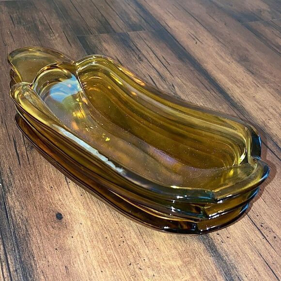 Set of 3 Amber Glass Vintage Banana Split 🍌 Dishes Multipurpose Soap Dish Trays - Picture 3 of 4